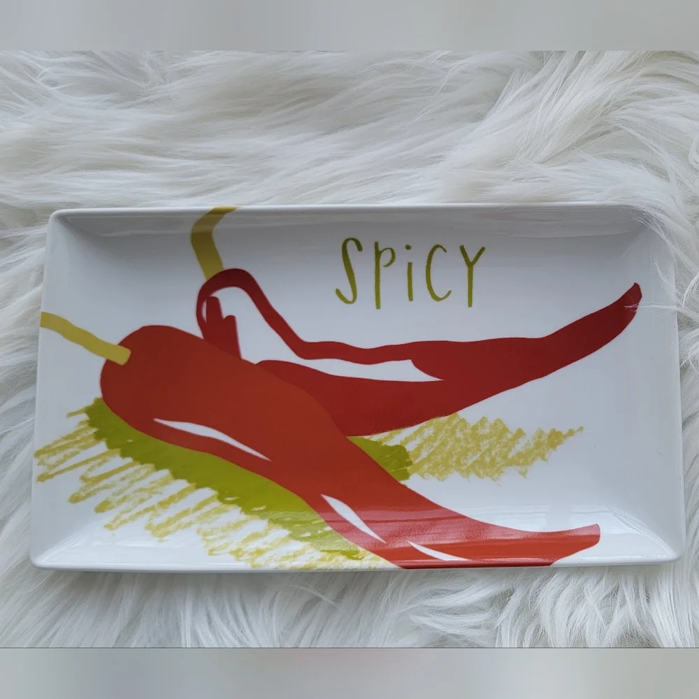 CRATE & BARREL 4 Snack/Appetizer Rectangle Plates Sweet, Sour, Spicy, Salty